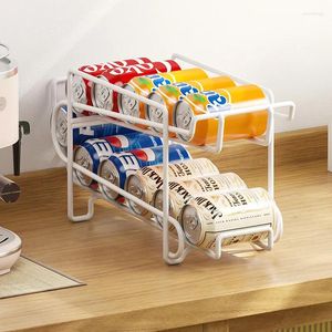 Keuken Opslag 2 stuks 2-Tier Rolling Drank Frisdrankblikje Organizer Koelkast Pantry Rack Slide Bieren Bin Houder kast Metalen