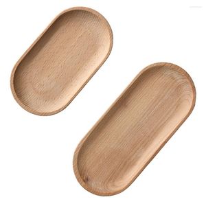 Rangement de cuisine 2pcs ovale en bois plateau créatif plats de fruits assiettes décoratives plateaux de service de thé pour pain de pâtisserie (petite taille grande taille)