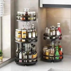 Storage de cuisine Rangement à 360 ° Rotation de pot Spices Organisateur de verre en verre non skid Plateau en acier en carbone pour les assaisonnements et les accessoires d'épices