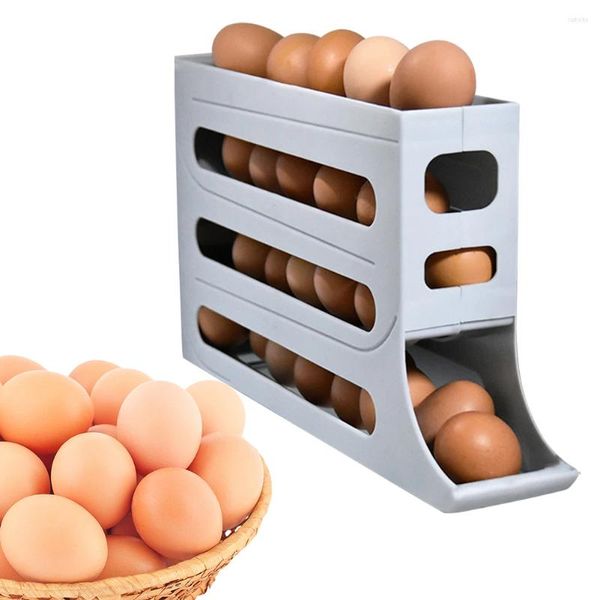 Distributeur d'œufs roulants à 4 niveaux, rangement de cuisine, gain de place, boîte de 30 conteneurs, plateau en plastique pour réfrigérateur, armoire de cuisine