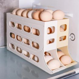Almacenamiento de cocina 4 capas Ratinas de huevo de desplazamiento automático Gran capacidad Huevos enrollables Rescates de recipiente para recipiente para refrigerador