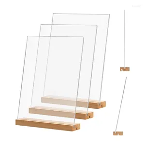 Keukenopslag 4 Pack Acryl Sign Holder Kit 8,5x11 inch L/T Vorm Heldere frames Houtbasis voor kantoor