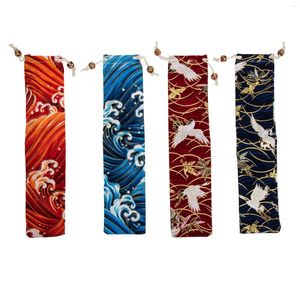 Rangement de cuisine 4 pièces sac à cordon baguettes Style japonais vaisselle ustensiles sacs pochettes ensemble de couverts couverts tissu voyage