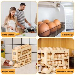Almacenamiento de cocina 4 niveles Organizador de huevos apilable Gran capacidad Gran capacidad Rarda de desplazamiento automático Huevos de ahorro de espacio Rollando para refrigerador