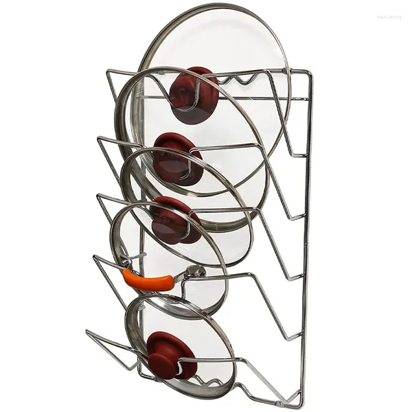 Support de couvercle de casserole à 5 niveaux, rangement de cuisine, supports de porte murale en acier inoxydable, organisateur d'étagère pour les outils de casserole de Bar à la maison