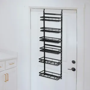 Rangement de cuisine à 6 niveaux au-dessus de la porte, organisateur de garde-manger, Installation Simple, métal noir pour la maison, chambre à coucher, salle de bain