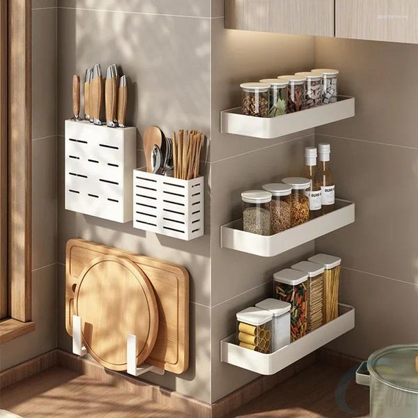 Accesorios de almacenamiento de cocina, estantes para condimentos, cuchillo, estante blanco, organizador para picar, estante de pared para especias para Baño