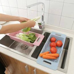 Stockage de la cuisine Aligeur réglable Drouger Évier-drain panier lavage de légumes Fruits en plastique Plastique maison Séchouc accessoires Organisateur