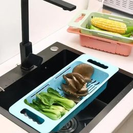 Keuken opslag verstelbare schotel afvoerkand wastafel mandje wassen groente fruit plastic droogrek accessor organizer drainage kom