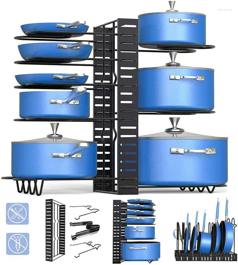 Kitchen Storage Adjustable Pots Pans Organizer Rack Cabinet Pan Holder Heavy Duty Lid Stainless Steel Cookware Stand