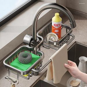 Rangement de cuisine Aluminium Évier de vidange Rack de drainage de salle de bain Robinet réglable étagère étagère à éponge de feuille de savon serviette de serviette