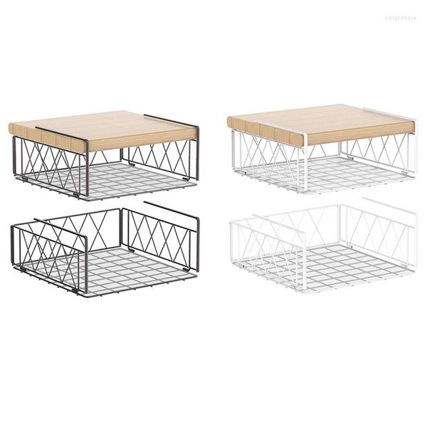 Almacenamiento de cocina Auledio debajo del estante del gabinete Alambre vertical para cestas colgantes con forro