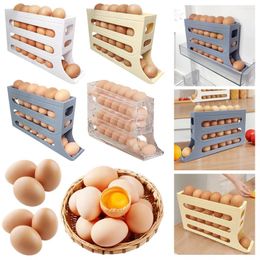 Keukenopslag automatische scrollende eierhouder 4 lagen rollende eieren dispenser organisator koelkast voor eettafel