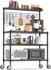Bakers de stockage de cuisine Rack NSF Certifié 4TIer Microwave Stand avec roues Réglable Shelf Utilitaire de métal de qualité commerciale réglable
