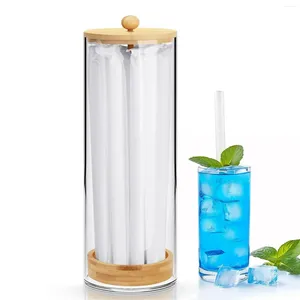 Dispeller du support de paille pour boissons de bambou avec des pailles en plastique jetables Organisateur de boîte portable acrylique