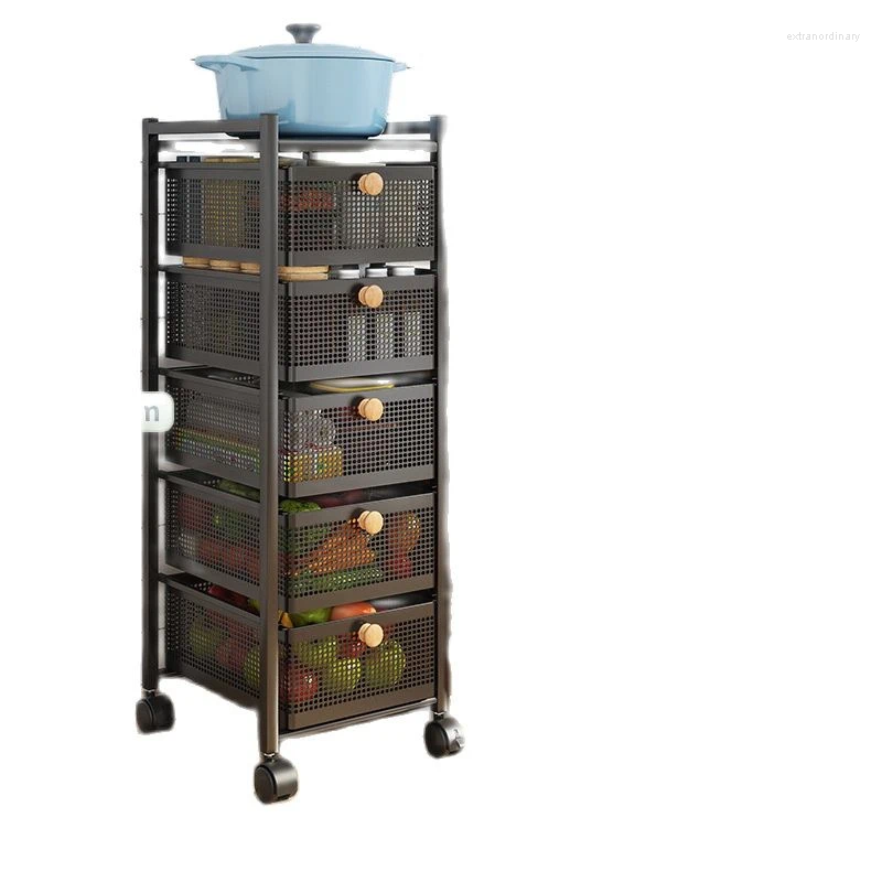 キッチンストレージバスケットフロアラックは、スロット付きキャビネット野菜とフルーツオーガナイザーを引っ張ることができます