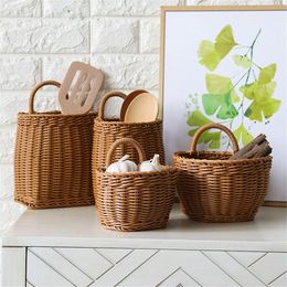 Kitchen Storage Basket Wall Hanging for Living Room Fruit Sundries Organizer Home Decor Hand-woven Baskets