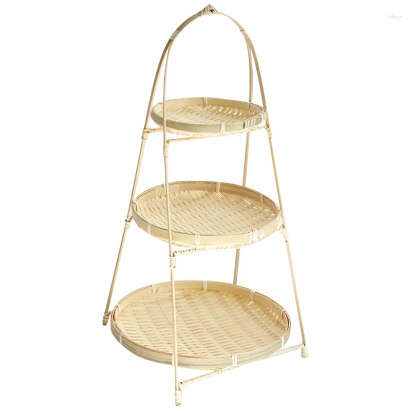 Kitchen Storage Baskets Tier Rack Fruit Bread Food Decorate Round Plate Stand Container Three Layers