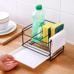 Keuken opslag badkamer houder accessoires ijzeren plank organisator spons zeep drainingsrek dishcloth borstel gratis 2 lijmstickers