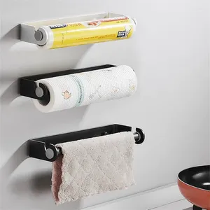 Keukenopslag badkamer rolpapier houder zwart aluminium huishoud filmrek weefsel hanger muur gemonteerde handdoekplank organisator