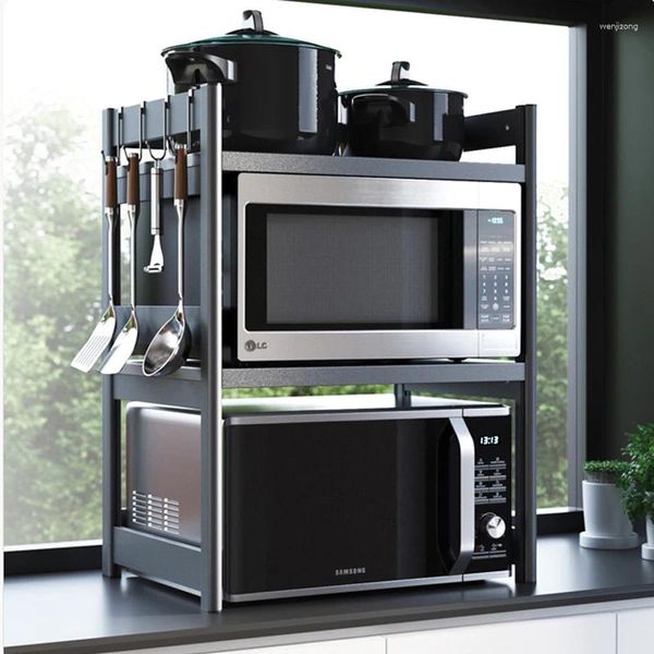 Storage de cuisine étagères noires à micro-ondes Racks Four Tablet Cookers Rice Cookers Double