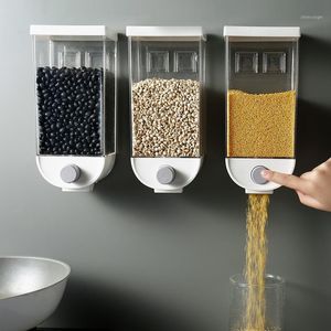 Kitchen Storage Box Plastic Wall Mounted Press Cereals Dispenser Container Sealed Can Jars For Bulk Bottles &