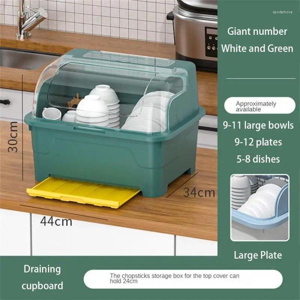 Boîte de rangement de cuisine avec couvercle, Design peu encombrant, Solutions durables et pratiques, facile à nettoyer, égouttoir à vaisselle en plastique pour la famille
