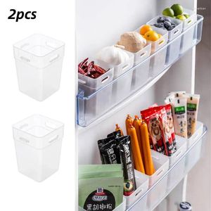 Diseño de hebilla de almacenamiento de cocina Caja de clasificación translúcida en el costado del refrigerador 2 cajas para la bolsa de condimento de alimentos