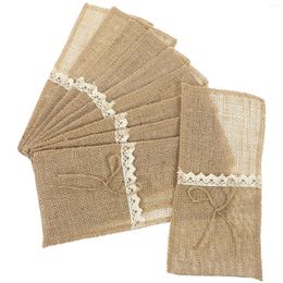 Kitchen Storage Burlap Jute en dentelle couverts Pocket Retro Decor Sac pour couteaux