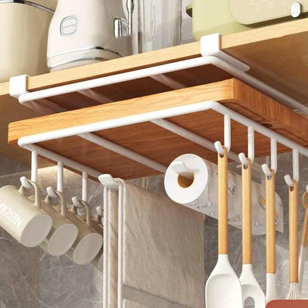 Armoire de rangement de cuisine sous étagère armoire en métal accrochage à crochets à tasse de tasse de tasse de tasse à découper support de couvercle de serviette de serviette de serviette.