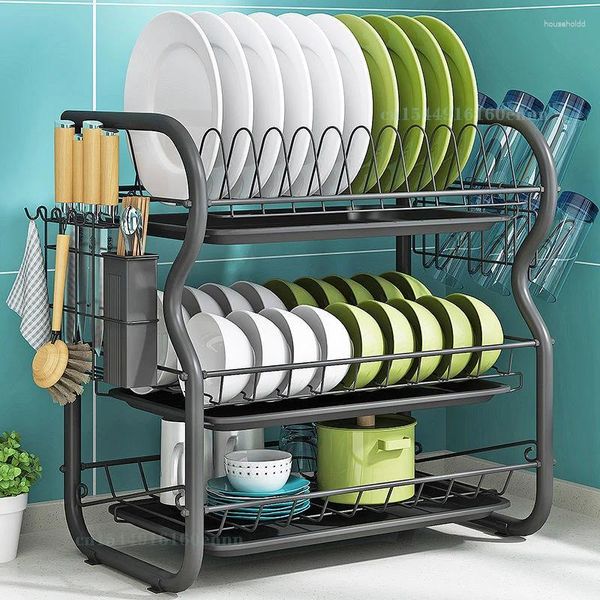 Égouttoir à vaisselle de grande taille en acier au carbone, rangement de cuisine, assiette de vidange, vaisselle multifonctionnelle domestique, organisateur d'étagère