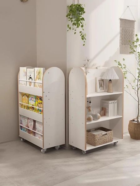 Bibliothèque de rangement de cuisine pour enfants, bibliothèque mobile Double face, étagère de sol domestique, support de jouets Simple, livre d'images pour bébé