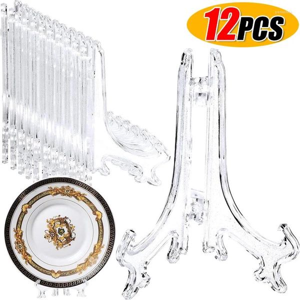 Almacenamiento de cocina Caballetes acrílicos de plástico transparente Soporte para platos de mesa Estantes para tazones Pos Marco de fotos Soporte plegable Decoración del hogar