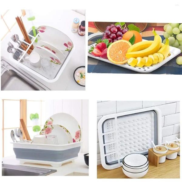 Bol pliable, assiette de rangement de cuisine, boîte en plastique, panier de vidange de lavage de légumes, égouttoir à vaisselle pliable multifonctionnel