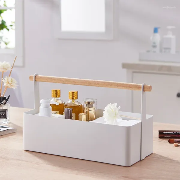 Almacenamiento de cocina caja cosmética mango de madera joyas de olla de olas estante de botella Suministros de baño Suministros organizar bandeja