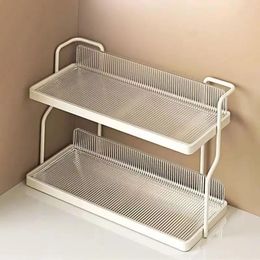 Coucheur de rangement étagère de comptoir à double couche Multifonctionnelle Double couche Spice Rack Metal Frame Desk Cosmetics Sundries Holder Organisateur