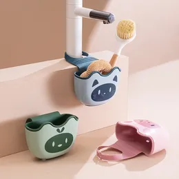 Rangement de cuisine créatif dessin animé maison robinet étagère réglable bouton pression évier panier savon éponge suspendus sac de vidange