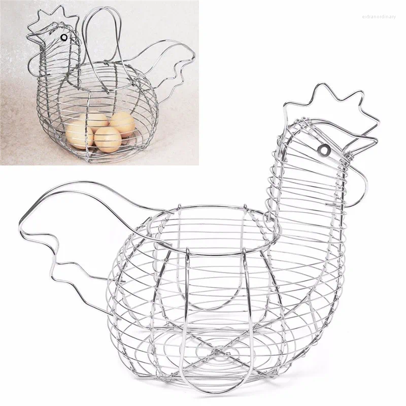 Kitchen Storage Creative Hen Shaped Chicken Egg Holder Basket Metal Wire Home Rack Decor