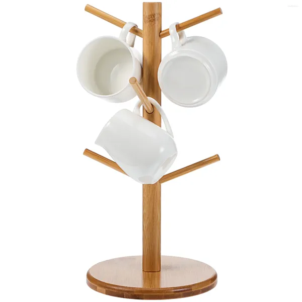 Soporte para tazas de almacenamiento de cocina, soporte para tazas de café de bambú, organizador para barra de encimera