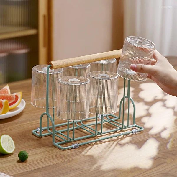 Portavasos de almacenamiento para cocina, mesita para café de sala de estar, drenaje de vidrio, estante al revés para té, planta de agua