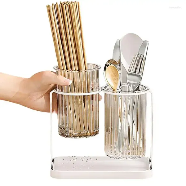 Organisateur d'ustensile de couverts de rangement de cuisine pour tiroirs support de baguette avec plateau de vidange lave-vaisselle