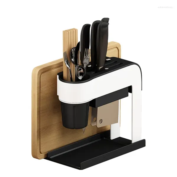 Tabla de cortar para almacenamiento de cocina, estante integrado para cuchillos, accesorios de Metal y acero inoxidable, organizador de escritorio multifuncional