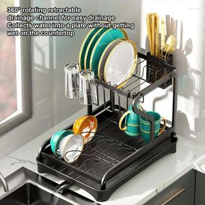 Support de séchage de vaisselle de rangement de cuisine à 2 niveaux pour supports de comptoir avec égouttoir tasses de comptoir baguettes fourchette