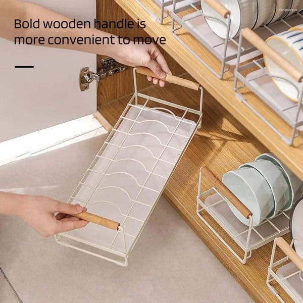 Poste de vaisselle de rangement de cuisine Posque épuisant en bois poignée en bois avec pad au glissade en silicone