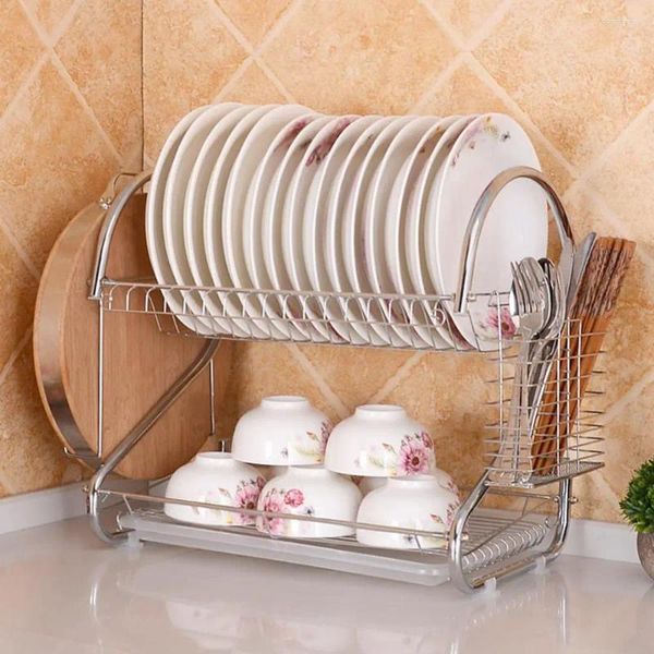 Rangement de cuisine Double couche séchage du porte-étagère Panier d'étagère de tasse d'ustensile sèche-lingeur