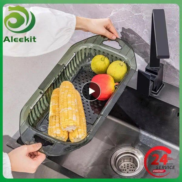 Rejilla de drenaje para almacenamiento de cocina, fregadero doméstico de plástico ajustable, cesta plegable para lavabo de frutas, venta al por mayor