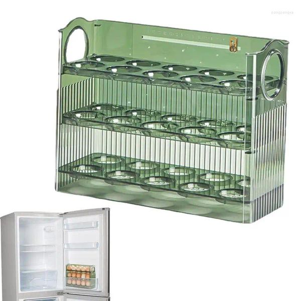 Caja de almacenamiento de huevos para cocina, dispensador de bandeja de puerta lateral para nevera, estuche protector de mantenimiento fresco, abatible de 3 capas