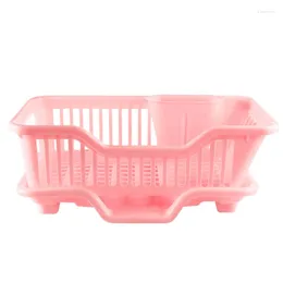 Rangement de cuisine évier en plastique environnemental égouttoir à vaisselle ensemble support de lavage panier organisateur plateau environ 17,5 X 9,5 7 pouces (rose)