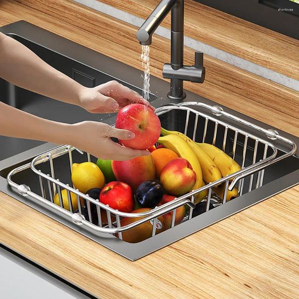 Escurridor de platos extensible para almacenamiento de cocina, rejilla de secado de acero inoxidable