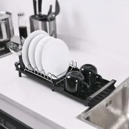 Rangement de cuisine rack de séchage à vaisselle extensible extensible avec un porte-ustensiles de comptoir de plateau drainage organisation à domicile